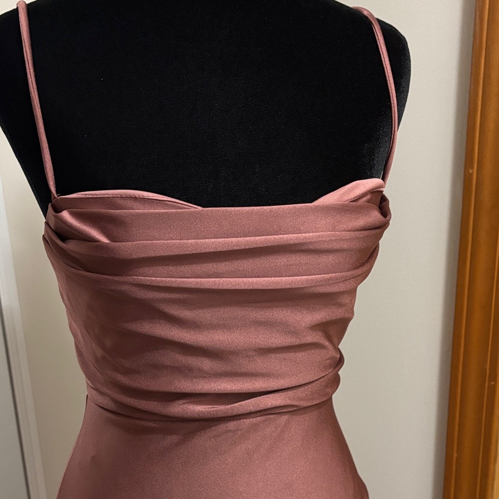 Windsor Strapless Satin Gown in Deep Mauve - Picture 3 of 3